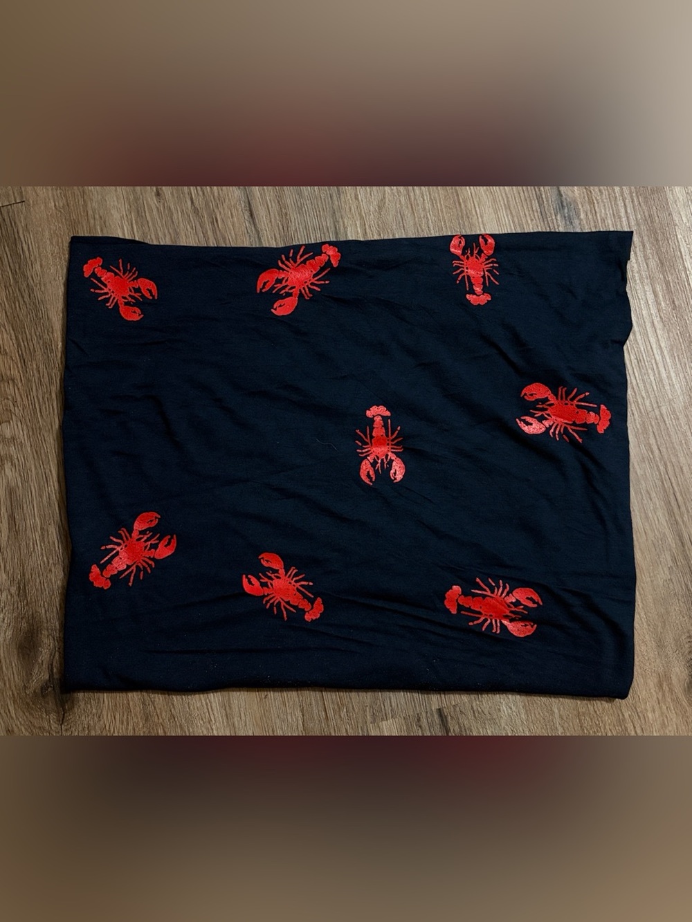 Cinder & Salt - Infinity Scarf - Navy with Hand Painted Red Lobster Print